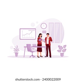 Diverse business people working in modern offices. They discuss business, finance and marketing projects using laptops. Office concept. Trend Modern vector flat illustration