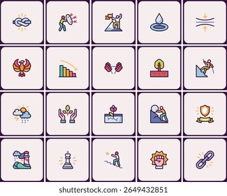 Diverse business and personal growth line icons set, vector icon collection