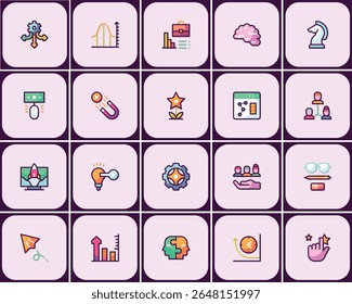 Diverse business and strategy icons set, symbolising growth, teamwork and innovation