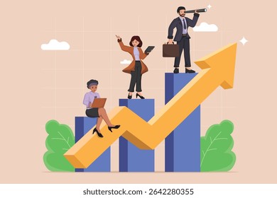 Diverse Business Team Collaborating on Financial Growth Strategy, Analyzing Market Trends to Achieve Investment Success and Future Prosperity.