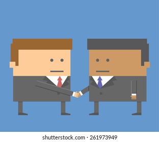 Diverse Businessmen in 8 bit shaking hands