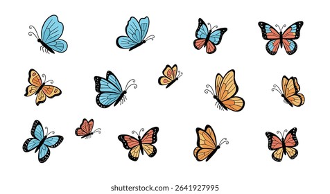 Diverse Butterflies Fluttering Gracefully In A Colorful And Lively Scene