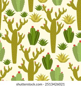 Diverse of Cactus and Succulent Seamless Pattern Vector Illustration