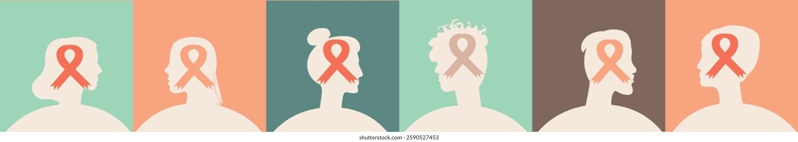 Diverse cancer patient, silhouette vector stock illustration with unidentifiable people as oncology concept