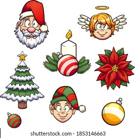Diverse cartoon Christmas elements. Vector clip art illustration with simple gradients. Each on a separate layer. 
