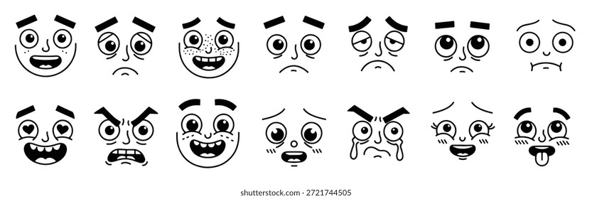 Diversos rostros de dibujos animados que expresan diversas emociones