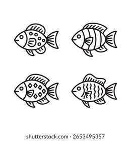 Diverse Cartoon Fish Illustrations - Line Art Collection