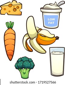 Diverse cartoon food items. Vector clip art illustration with simple gradients. Each on a separate layer.
