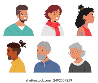 Diverse Cartoon People Characters Showcase Various Ages, Ethnicities And Styles, Highlighting Diversity And Inclusion. Vector Illustration Perfect For Design Projects And Social Media Materials