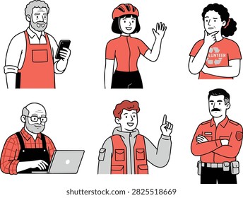 Diverse characters in grid illustration for editorial use