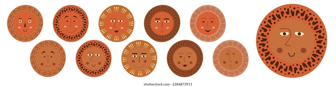 Diverse characters, round abstract faces. Mascot design, different faces, man odd image. Personage for social networks

