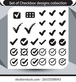 Diverse Checkbox Icon Set Uma coleção de símbolos de tique e sinais de confirmação para design de interface de usuário
