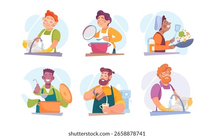 Diverse Chefs em ação Ilustrações impressionantes de várias habilidades e técnicas de culinária