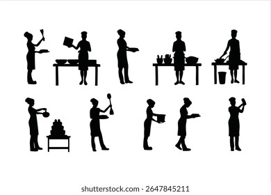 Diverse Chefs and Kitchen Staff Silhouettes - Food Preparation Vector Set