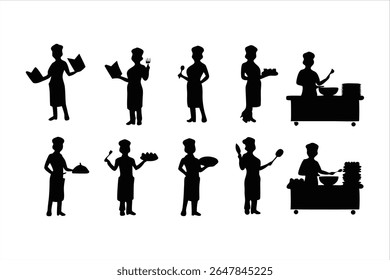 Diverse Chefs and Kitchen Staff Silhouettes - Food Preparation Vector Set