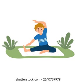 Diverse children practice yoga kids for meditation which good for health and wellness. Vector illustration for concept of meditating child.