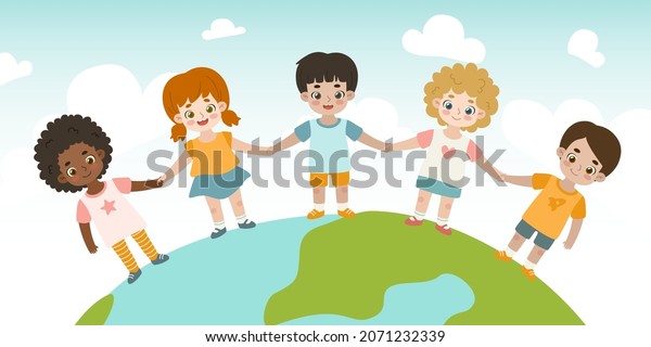 Diverse Children Stand Together On Earth Stock Vector (Royalty Free ...