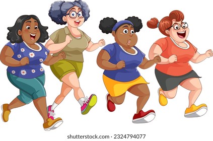 Diverse Chubby Runners Exercising Together illustration