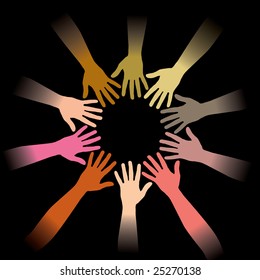 A diverse circle of hands background, in vector format