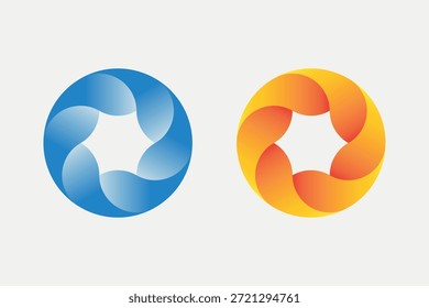 Diversos logotipos circulares com motivo de estrela central representando unidade e criatividade