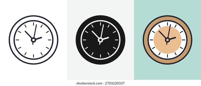 Diverse clock icons showcasing time management and punctuality
