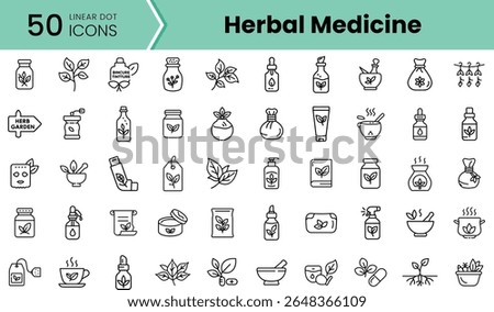 A diverse collection of 50 linear icons representing herbal medicine, showcasing various plants, remedies, and tools in a minimalist design.