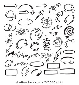 Diversa colección de flechas artísticas, espirales y Formas abstractas, dibujadas a mano con un toque único.