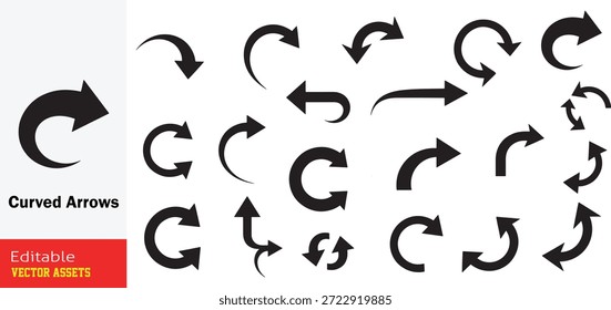 Diversa Colección de flechas de Vector gráficas negras que muestran movimientos curvos, cíclicos y direccionales de giro en U

Esta colección profesional cuenta con una amplia variedad de flechas curvas negras e indicadores direccionales, meticulosamente diseñados para representar diversas formas de movimiento y flujo. Aislado sobre un fondo limpio, el conjunto incluye flechas circulares completas para procesos cíclicos, arcos semicirculares para la rotación y símbolos agudos de giro en U para la inversión direccional. La variedad va desde líneas delgadas y orgánicas hasta trazos geométricos audaces con un efecto único de "peeling back" o capas. Estos recursos de Vector editables de alta calidad son un recurso esencial para infografías, navegación de interfaz de usuario o UX, diapositivas de presentación y diagramas técnicos. El acabado negro de alto contraste garantiza la máxima claridad y una fácil integración en cualquier proyecto digital o de impresión, proporcionando a los diseñadores una paleta versátil para transmitir procesos y transiciones complejos.

Las características clave incluyen
Cubre una amplia gama de necesidades direccionales, incluyendo giros de 90 grados, giros en U y bucles completos de 360 grados.

Pesos de trazo versátiles Presenta una mezcla de líneas minimalistas delgadas y trazos audaces y de alto impacto para diferentes jerarquías visuales.

Símbolos cíclicos y de proceso Ideal para representar ciclos de reciclaje, actualización, repetición y flujo de trabajo continuo.

Profesional Vector Calidad Archivo EPS totalmente escalable y editable, lo que permite un fácil ajuste de colores, tamaños y Orientaciones sin pérdida de detalle.