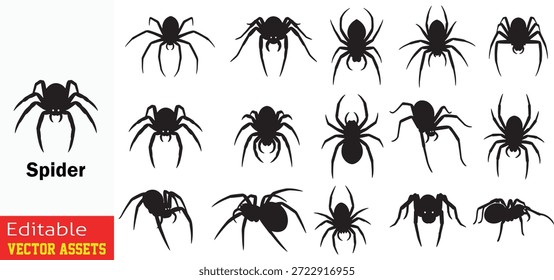 Diversa Colección de siluetas negras que representan varias especies de arañas y poses que muestran un conjunto de Vectores de formas arácnidas de ocho patas

Esta colección profesional presenta quince ilustraciones de siluetas negras distintas de arañas, meticulosamente diseñadas para capturar la icónica estructura de ocho patas y diversas segmentaciones corporales de varias especies de arácnidos. Aislado sobre un fondo transparente, el conjunto incluye una amplia gama de poses, desde arañas con las piernas extendidas en una posición defensiva hasta aquellas con las piernas metidas o en ángulo para el movimiento. Cada silueta destaca características anatómicas clave como el cefalotórax, el abdomen y las piernas segmentadas, ofreciendo una estética gráfica limpia sin complejidad innecesaria. Estos materiales de Vector editables de alta calidad son ideales para decoraciones de Halloween, marcas de control de plagas, materiales de educación sobre la vida silvestre, arte digital con temática de terror y diseño de logotipos modernos. La variedad de formas robustas, de cuerpo redondo y delgadas y alargadas garantiza una Biblioteca visual integral para cualquier proyecto creativo.

Las características clave incluyen
Captura a las arañas en varias posturas naturales, incluidas las posturas de gateo, descanso y expansión.

Variedad arácnida Presenta siluetas que recuerdan a múltiples especies, desde arañas comunes de jardín hasta formas robustas similares a la tarántula.

Las Formas negras sólidas proporcionan contornos nítidos y claros, perfectos para iconos, plantillas e impresión a Grande escala.

Profesional Vector Calidad Archivo EPS totalmente escalable y editable, lo que permite un fácil ajuste de las posiciones de las piernas, las Formas del cuerpo y los colores.