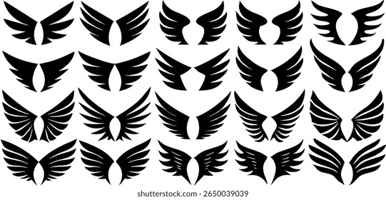 Diverse collection of black wing vector illustrations