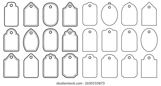Diverse Collection of Blank Outline Price Tags and Gift Tags for Creative Design Projects and Marketing