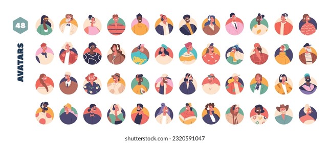 Diverse Collection Of Character Avatars Depicting Various Ethnicities, Genders, And Ages, Cartoon People Illustration