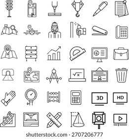 A diverse collection of clean, modern linear icons representing industry, business, and education concepts. Perfect for digital and print projects.
