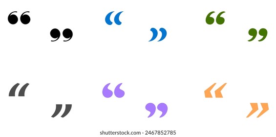 A diverse collection of colorful quotation marks in different styles, showcasing modern and creative typography.