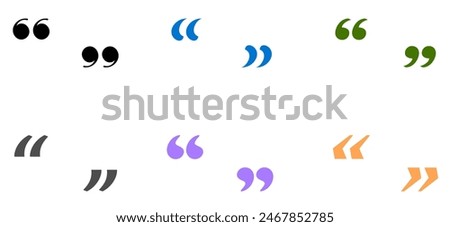 A diverse collection of colorful quotation marks in different styles, showcasing modern and creative typography.