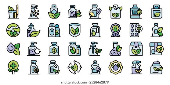 Diverse collection of eco friendly detergent icons representing sustainable cleaning solutions for a healthy home and planet