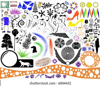 A diverse collection of editable vector graphic elements