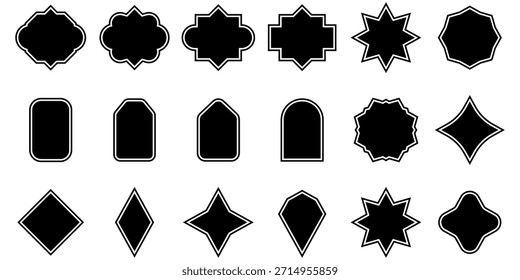 Uma coleção diversificada de molduras vetoriais pretas elegantes e formas de borda com contornos brancos nítidos, perfeitos para projetos de design gráfico e elementos decorativos