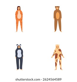 Diverse collection of four individuals dressed in cute animalthemed onesies