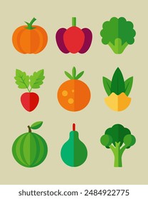 A diverse collection of fresh vegetables, showcasing a vibrant array of colors and textures, perfect for a healthy and balanced diet, set of vegetables, vegetables and fruits, set of vegetables.