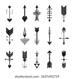 Diverse collection of geometric arrows in black and white perfect for design elements