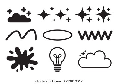 Una colección diversa de Elementos de Diseño gráfico con destellos, brillo, Formas básicas e íconos creativos