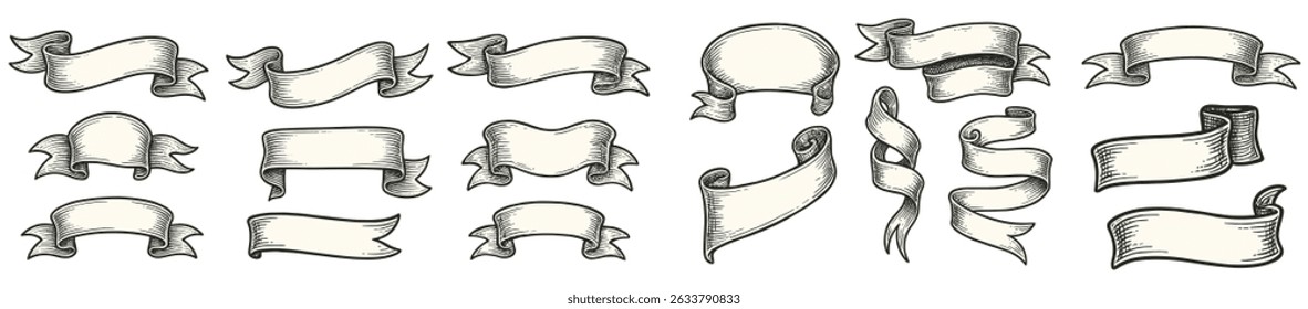 Diverse collection of hand drawn banner illustrations, perfect for adding a vintage touch to designs