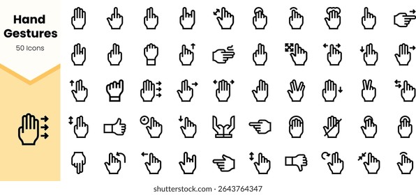 A diverse collection of hand gesture icons, featuring various signs and signals in a clean, minimalist style. Ideal for communication and graphic design projects.