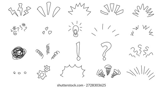 Diversa colección del estilo de cómic dibujado a mano de doodle símbolos emocionales y conceptuales para proyectos de Diseño gráfico