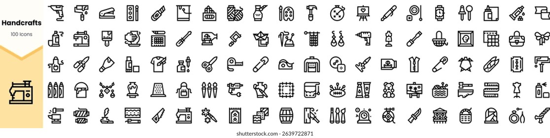 A diverse collection of hand-drawn icons representing various crafts, tools, and materials, perfect for creative projects and artistic endeavors.