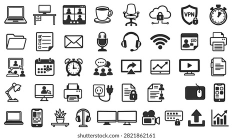 A diverse collection of hand-drawn icons representing various technology and business concepts.