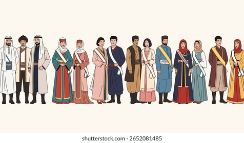 Diverse collection of historical figures in rich royal attire showcasing cultural heritage