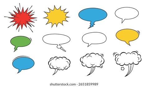 Coleção diversa de bolhas de fala ilustradas para projetos de comunicação e design criativos