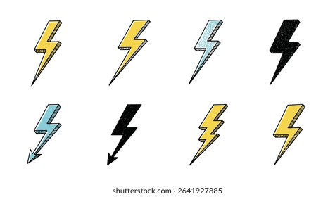 Diverse Collection of Lightning Bolt Illustrations for Creative Projects